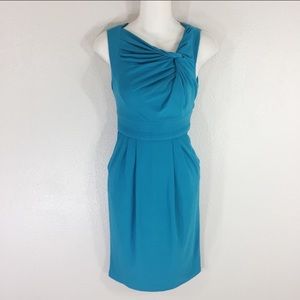 Vince Camuto teal crepe front knot sheath dress